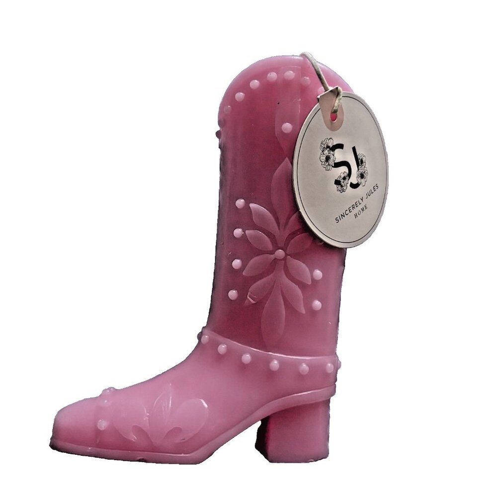 Sincerely Jules Home Pink Cowboy Cowgirl Rodeo Western Boot Candle 6"